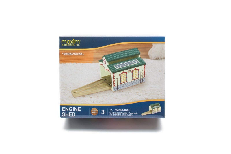 maxim enterprise, inc. Wooden Train Engine Shed, Multicolor Railway Shed Houses 2 Toy Engines, Wood Train Accessories with 2-Way Switching Track, Compatible with Thomas & Friends and Major Brands - Image 5
